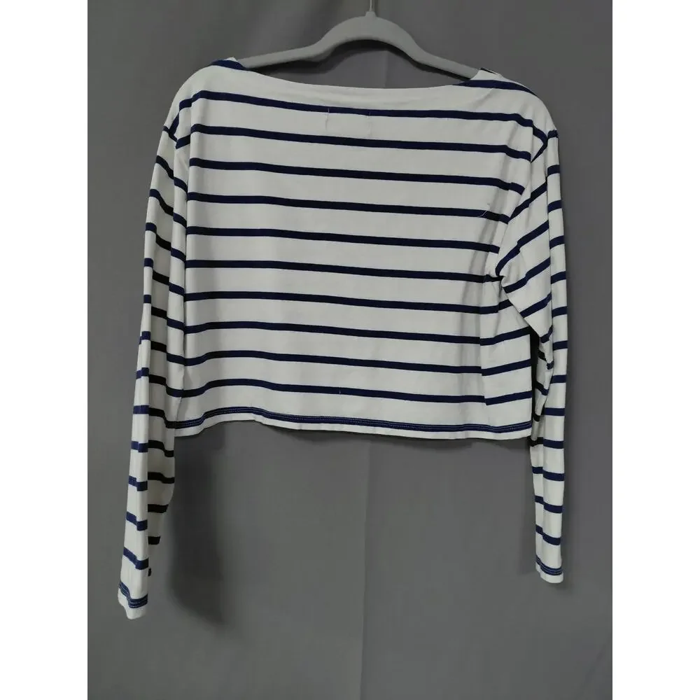 J.Crew Cropped Fit White Boat Neck Striped Breathable T-Shirt Women Size S